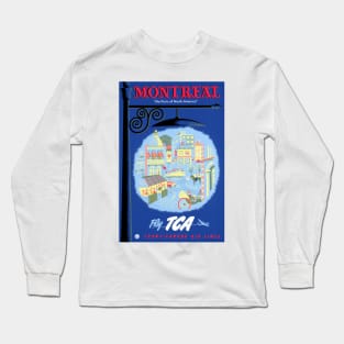 Vintage Travel Poster Montreal Fly TCA Canada Long Sleeve T-Shirt